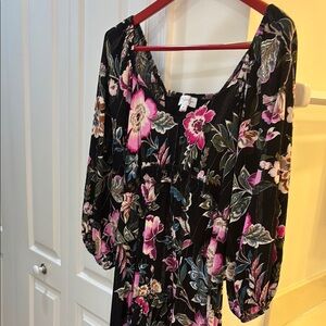 Jessica Simpson Black Dress with Pink and Green Floral Design